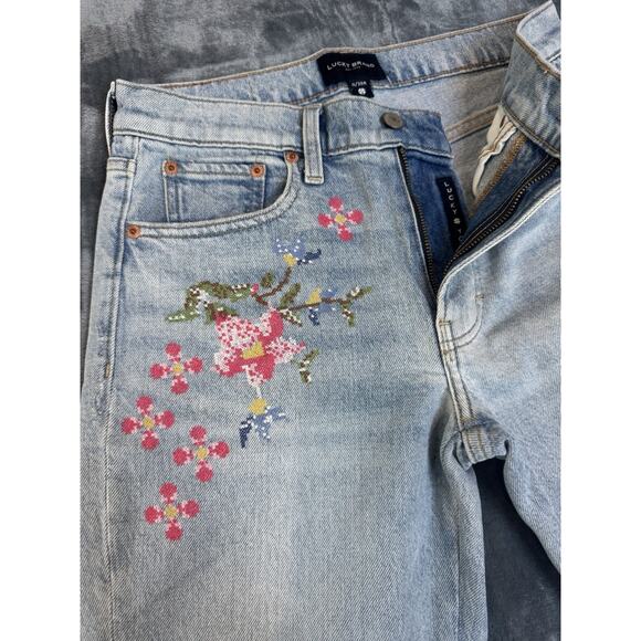 Lucky Brand Embroidered Woman's Mid-rise Boy Jeans~ Relaxed Straight~ Size 0/25R - Picture 1 of 15